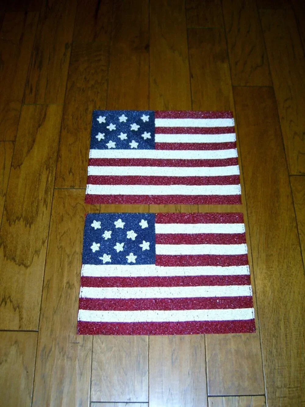 Pier 1 Beaded American Flag Placemats Set 2 Patriotic July 4th Decor, VGUC
